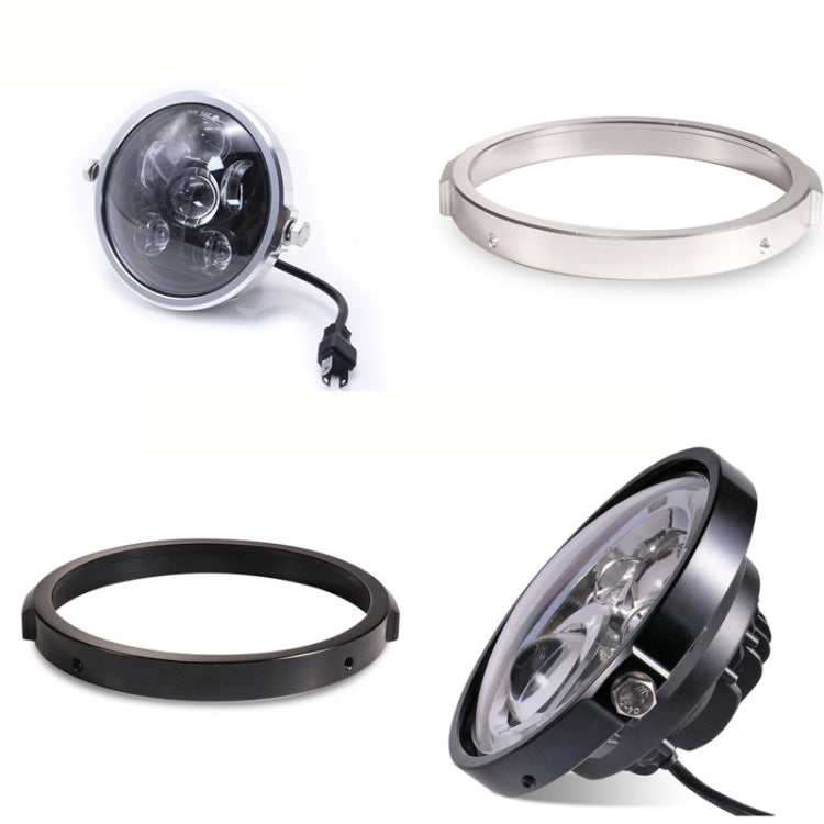 5.75 Inch Round Retro Headlight Ring Motorcycle Headlight Modification Parts, Black, Silver