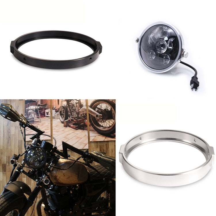 5.75 Inch Round Retro Headlight Ring Motorcycle Headlight Modification Parts, Black, Silver