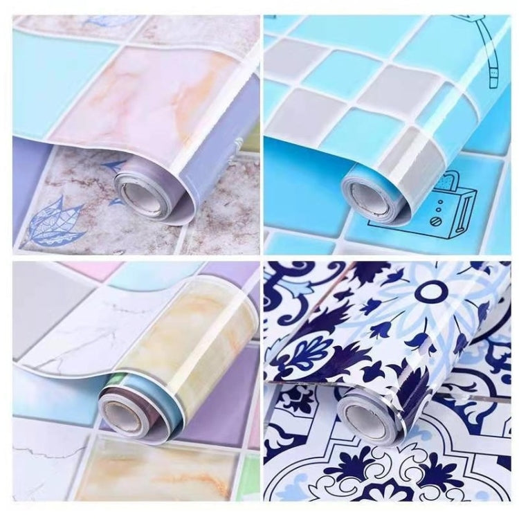 Kitchen Anti-Smoke Tile Wall Stickers Stove Wallpaper, Purple Vine, Blossoming Flowers, Blue Ans White Porcelain