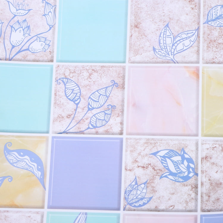 Kitchen Anti-Smoke Tile Wall Stickers Stove Wallpaper, Purple Vine, Blossoming Flowers, Blue Ans White Porcelain