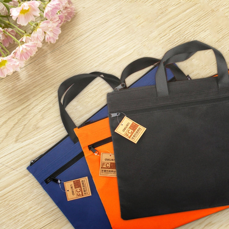 Deli 5840 Portable Canvas Zipper File Bag Double Simple Storage Bag