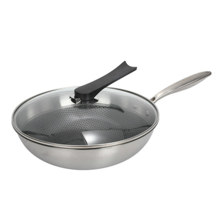 Household 304 Stainless Steel Oil-free and Uncoated Flat-bottom Wok Suitable for Induction Cooker Gas, 32cm