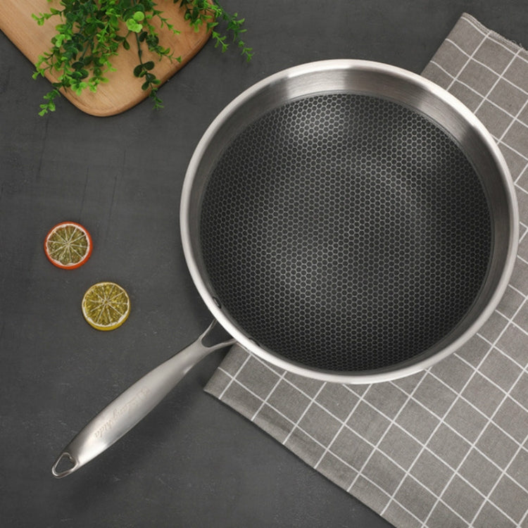 Household 304 Stainless Steel Oil-free and Uncoated Flat-bottom Wok Suitable for Induction Cooker Gas, 32cm