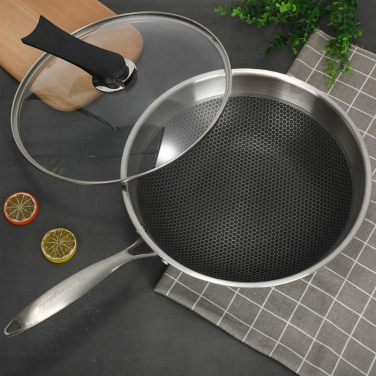 Household 304 Stainless Steel Oil-free and Uncoated Flat-bottom Wok Suitable for Induction Cooker Gas, 32cm