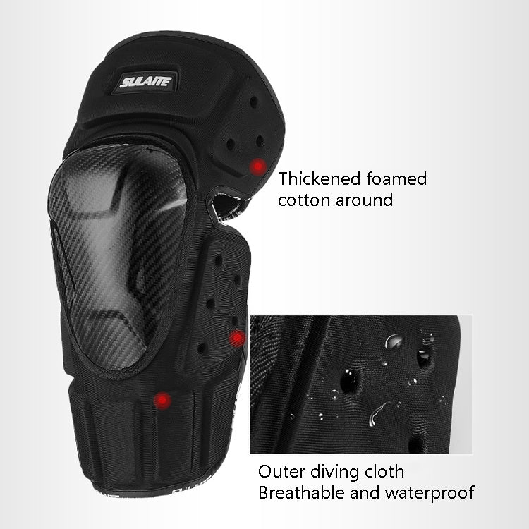 SULAITE Off-Road Motorcycle Windproof Warmth Drop-Proof Breathable Carbon Fiber Protective Gear, Knee Pads+Elbow Pads, Knee Pads