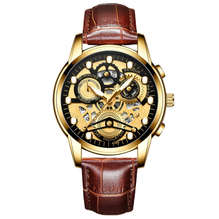 FNGEEN 4088 Men Hollow Quartz Watch Student Waterproof Luminous Watch