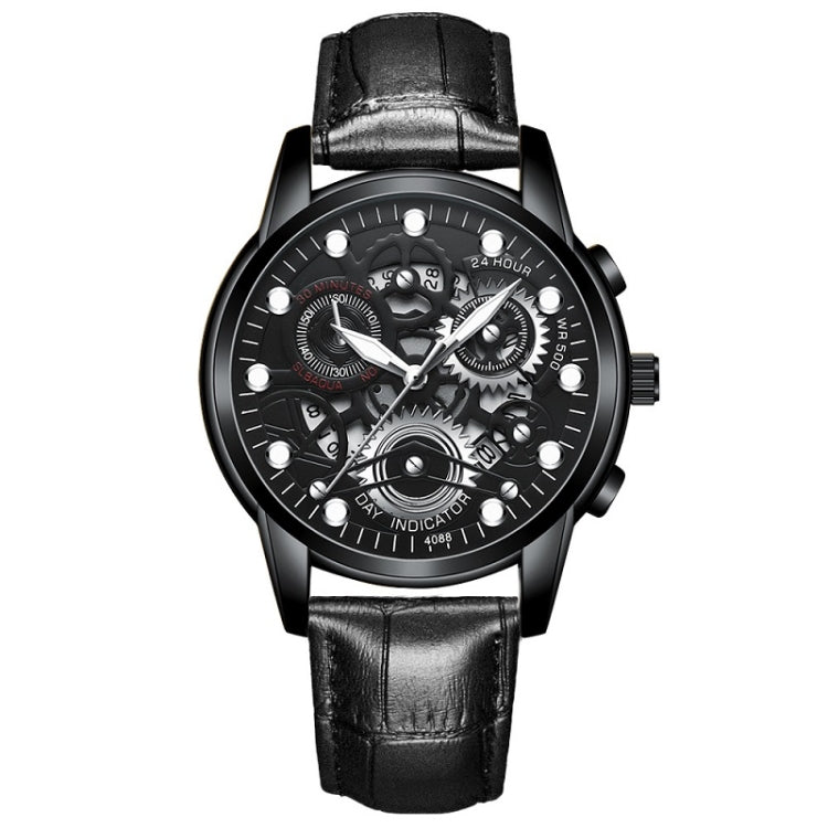FNGEEN 4088 Men Hollow Quartz Watch Student Waterproof Luminous Watch