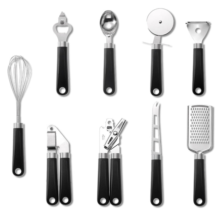 9 in 1 Plastic Handle Stainless Steel Kitchen Utensils Household Gadget Set, Cyan, Black