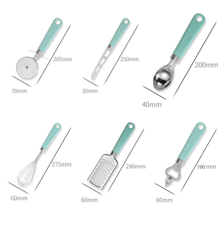 9 in 1 Plastic Handle Stainless Steel Kitchen Utensils Household Gadget Set, Cyan, Black