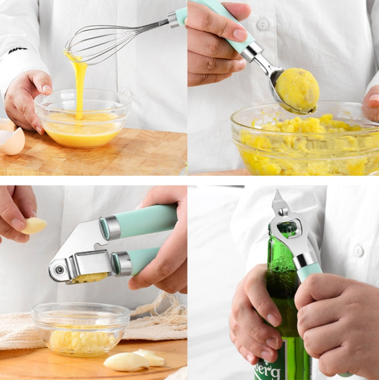 9 in 1 Plastic Handle Stainless Steel Kitchen Utensils Household Gadget Set, Cyan, Black