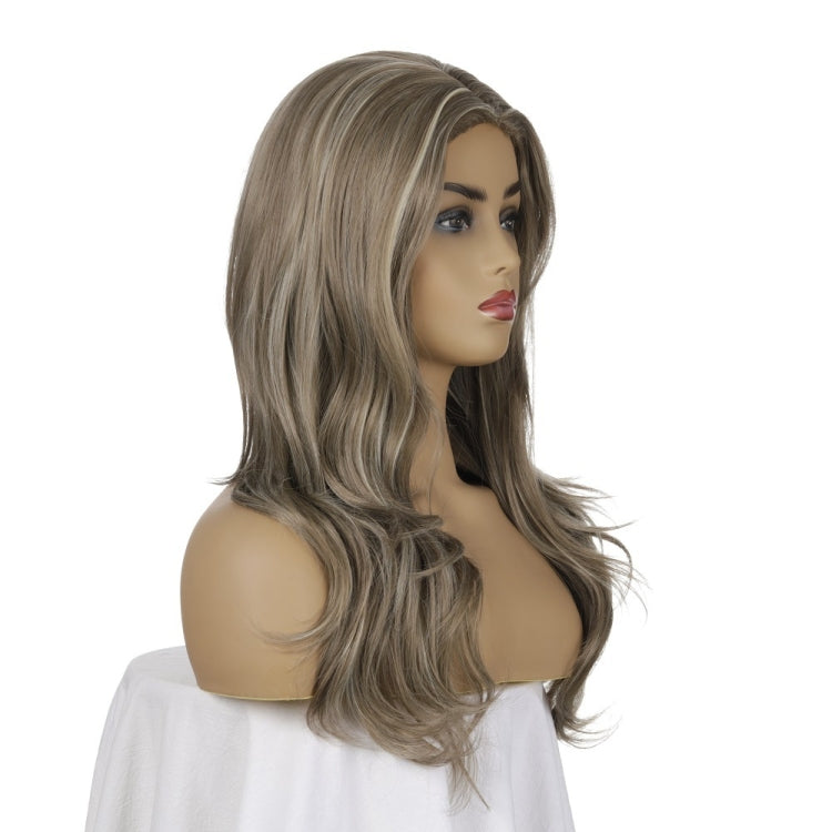 Women Mid-Point Mid-Length Curly Wig Chemical Fiber Headgear, Linen Brown + Light Gold, Dark Brown + Light Gold, Light Gold+Brown