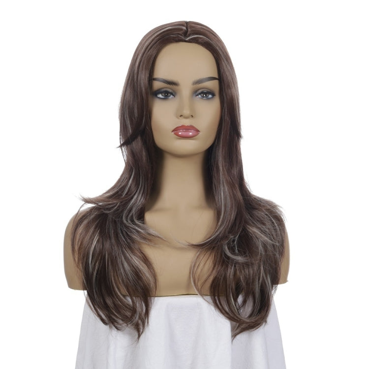Women Mid-Point Mid-Length Curly Wig Chemical Fiber Headgear, Linen Brown + Light Gold, Dark Brown + Light Gold, Light Gold+Brown