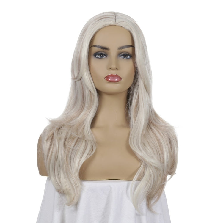 Women Mid-Point Mid-Length Curly Wig Chemical Fiber Headgear, Linen Brown + Light Gold, Dark Brown + Light Gold, Light Gold+Brown