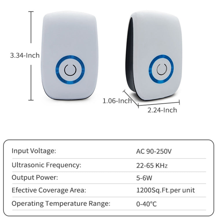 H12 2 PCS Ultrasonic Electronic Mouse Repeller Household Mini Mosquito Repeller, H12 US Plug White