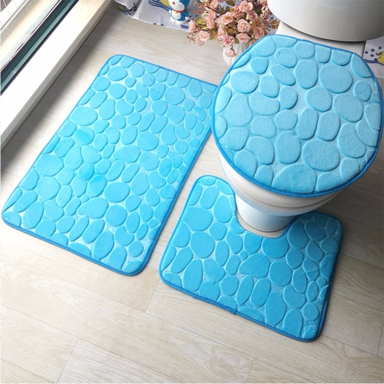 1 Set Three-Piece Set Flannel Anti-Slip Kitchen Bath Toilet Rug Mat Washable Carpet, White Printing, Purple Flower, Blue Cobblestone, Red Heart, Rose Red Flower