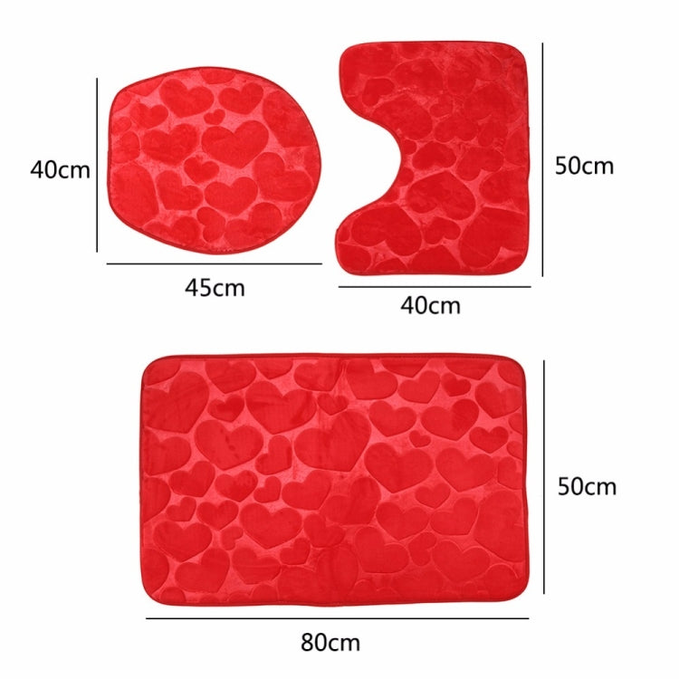 1 Set Three-Piece Set Flannel Anti-Slip Kitchen Bath Toilet Rug Mat Washable Carpet, White Printing, Purple Flower, Blue Cobblestone, Red Heart, Rose Red Flower