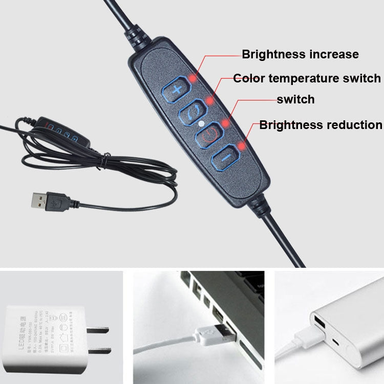 ضوء قوي مقاس 6 بوصات مع حلقة إضاءة LED قابلة للتعديل بدرجة حرارة قابلة للتعديل، ضوء مشبك للكمبيوتر المكتبي، طول الكابل: 2 متر