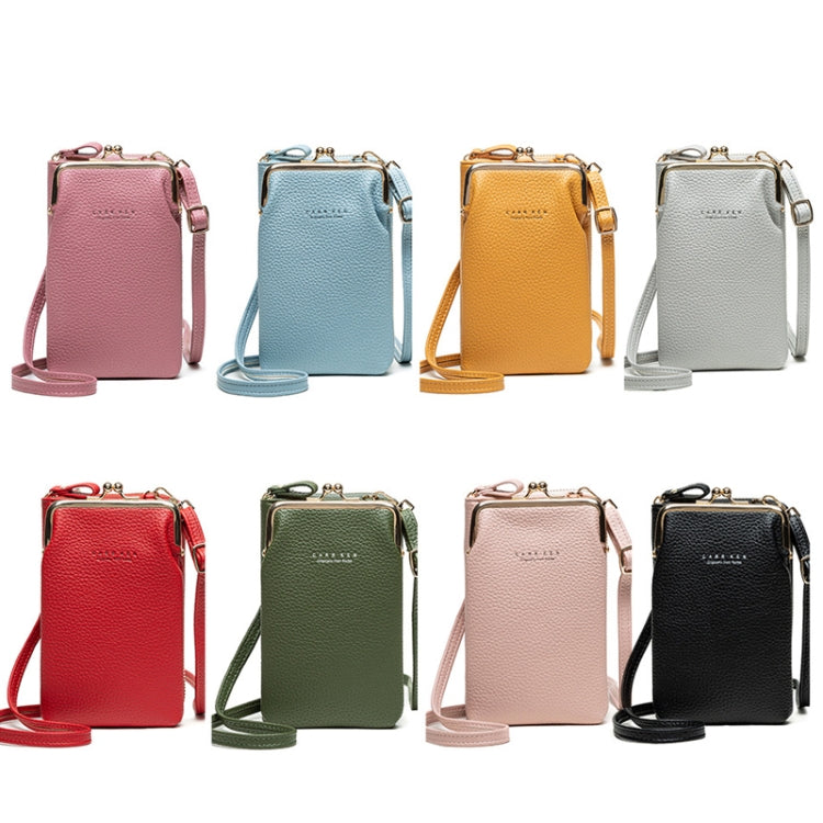 H2107 Ladies Mobile Phone Bag Shoulder Messenger Bag Pebbled Zipper Wallet, Yellow, Red, Green, Black, Pink, Light Blue, Shallow Purple, Gray