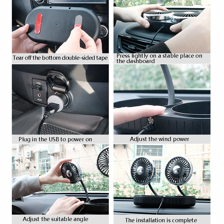 F303 Car USB Fan 12/24V Car Shake Head Fan, F303 (Gold), F303 (Silver)