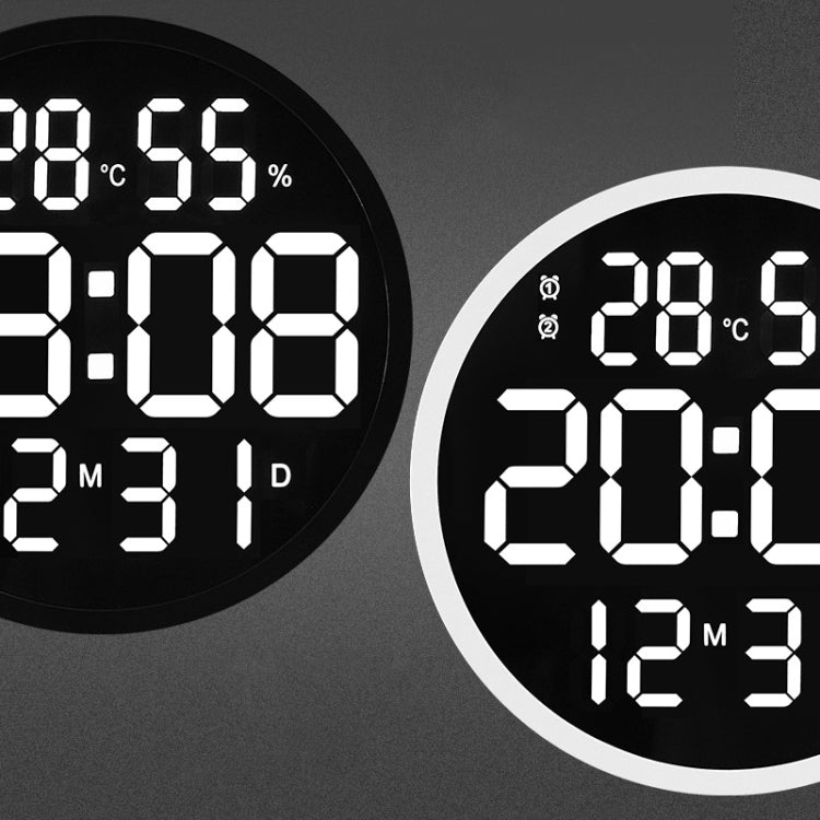 ساعة حائط LED بسيطة مقاس 12 بوصة لغرفة المعيشة، دائرية صامتة، ساعة إلكترونية رقمية لدرجة الحرارة والرطوبة، إطار أبيض، قابس الاتحاد الأوروبي، إطار أسود، قابس الاتحاد الأوروبي، إطار أبيض، قابس الولايات المتحدة، إطار أسود، قابس الولايات المتحدة