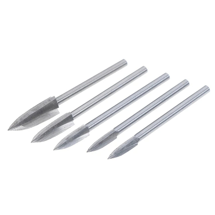 5 PCS / Set Woodworking White Steel Pointed Three-Blade Engraving Milling Cutter Electric Engraving Knife, Engraving Knife