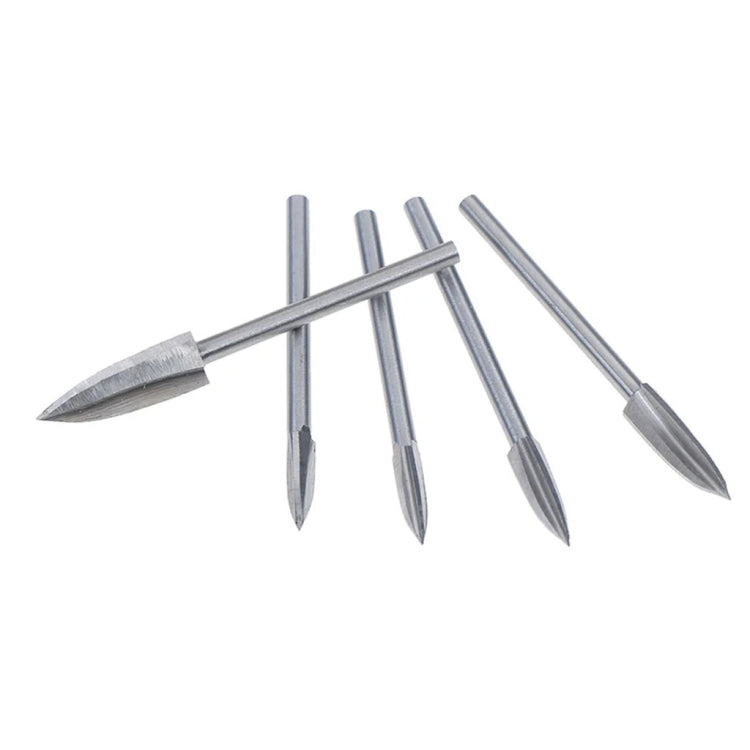 5 PCS / Set Woodworking White Steel Pointed Three-Blade Engraving Milling Cutter Electric Engraving Knife, Engraving Knife