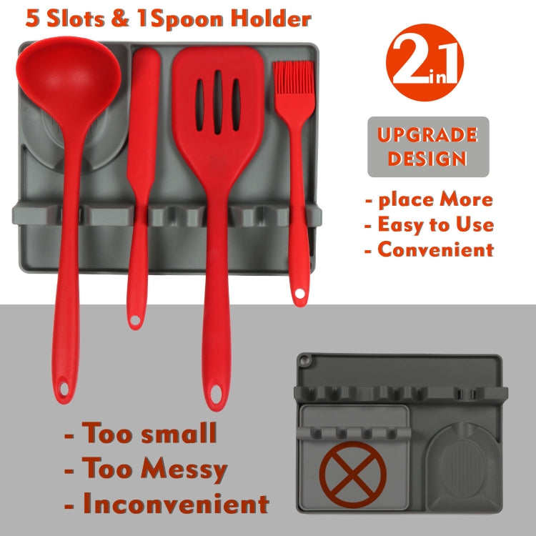 2 in 1 Kitchen Silicone Spoon Holder Shelf, Large (Gray), Medium (Gray), Medium (Black), Large (Red), Medium (Red), Large (Blue), Medium (Blue), Large (Orange), Medium (Orange), Large (Green), Medium (Green)