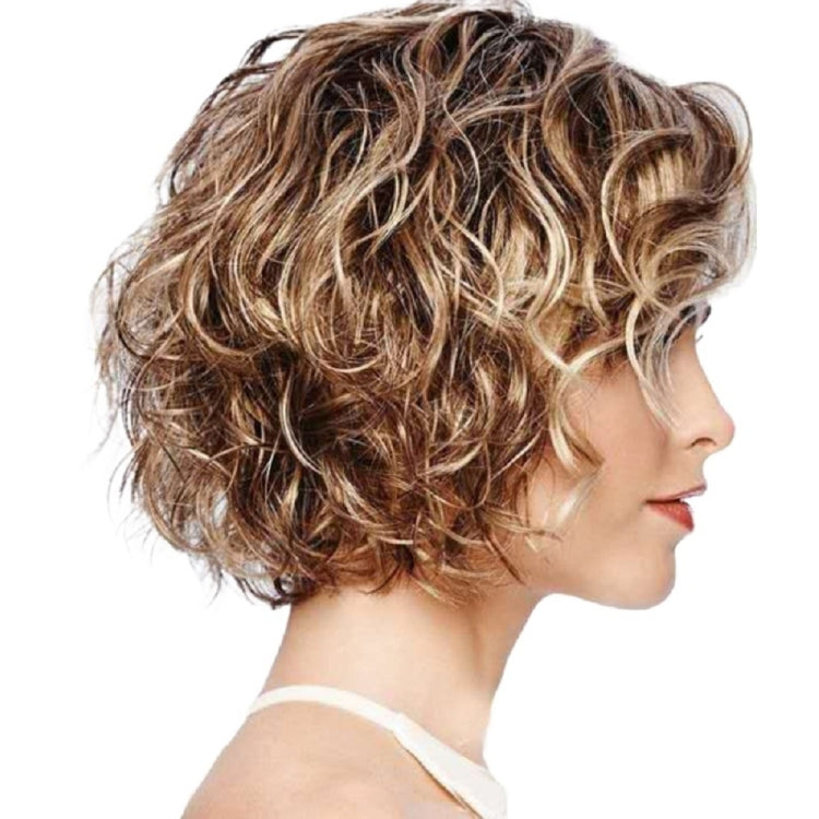 Ladies Oblique Bangs Fluffy Short Curly Hair Wig Headgear, WIG-017B