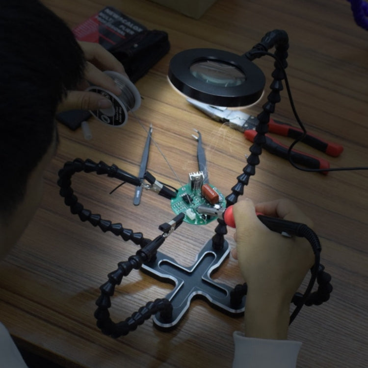 Aluminum Alloy 4-Claw Aircraft Model Universal Arm With Light & Welding Station, N-CSBKM-BK9 Black, N-CSBKM-BL9 Blue