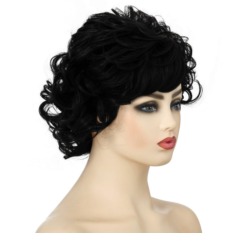 Ladies Fluffy Short Curved Head Set Chemical Fiber Wig, Black, Brown, Silver Gray
