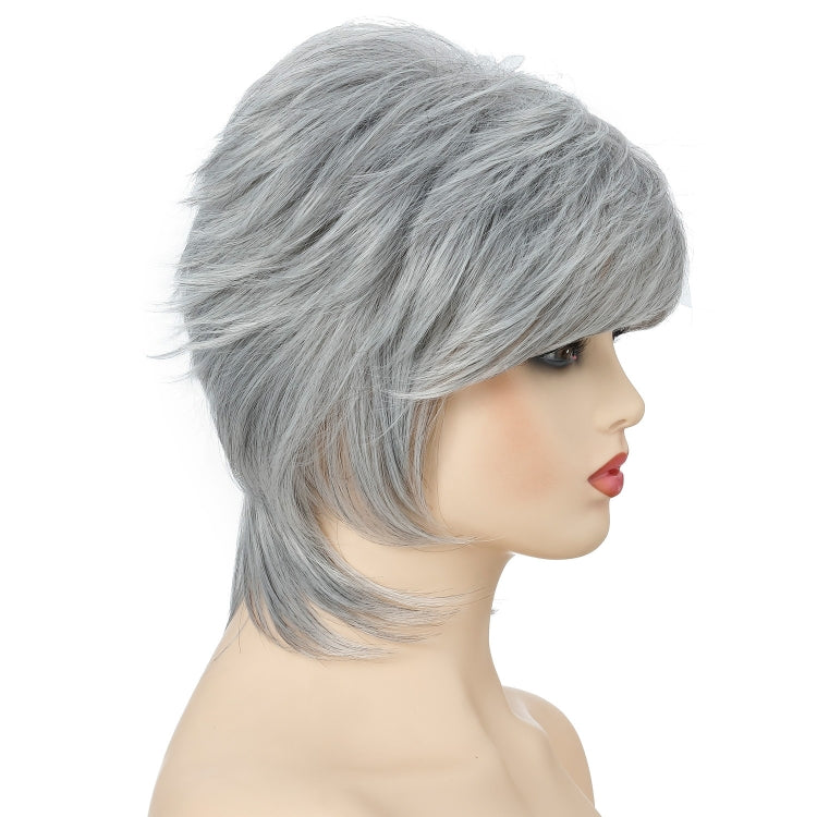 Short Hair Female Wigs Fluffy Fiber Set, Silver White