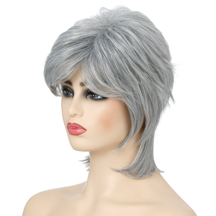 Short Hair Female Wigs Fluffy Fiber Set, Silver White