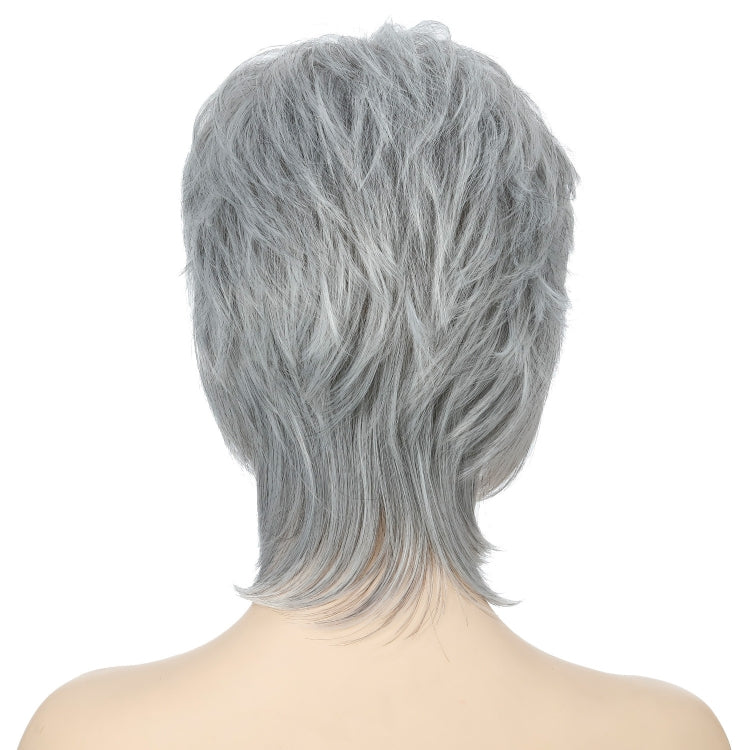 Short Hair Female Wigs Fluffy Fiber Set, Silver White