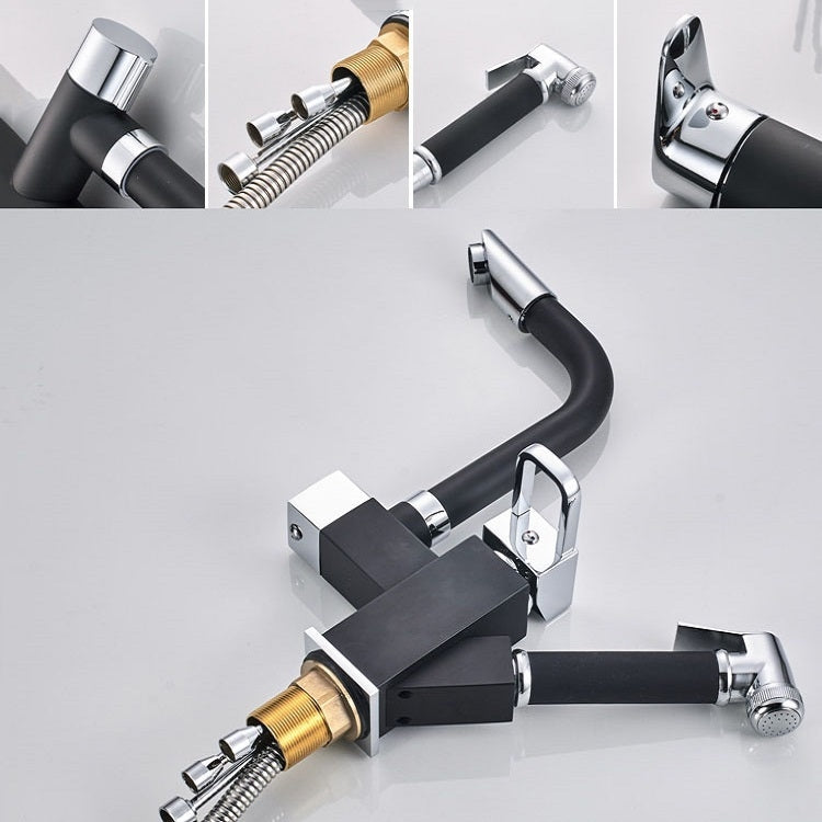 Kitchen Pull-Out Double Faucet Water Table Hot And Cold Water Faucet, Wheel Bending Pull, Round Spray Pull, Cube Spray Pull
