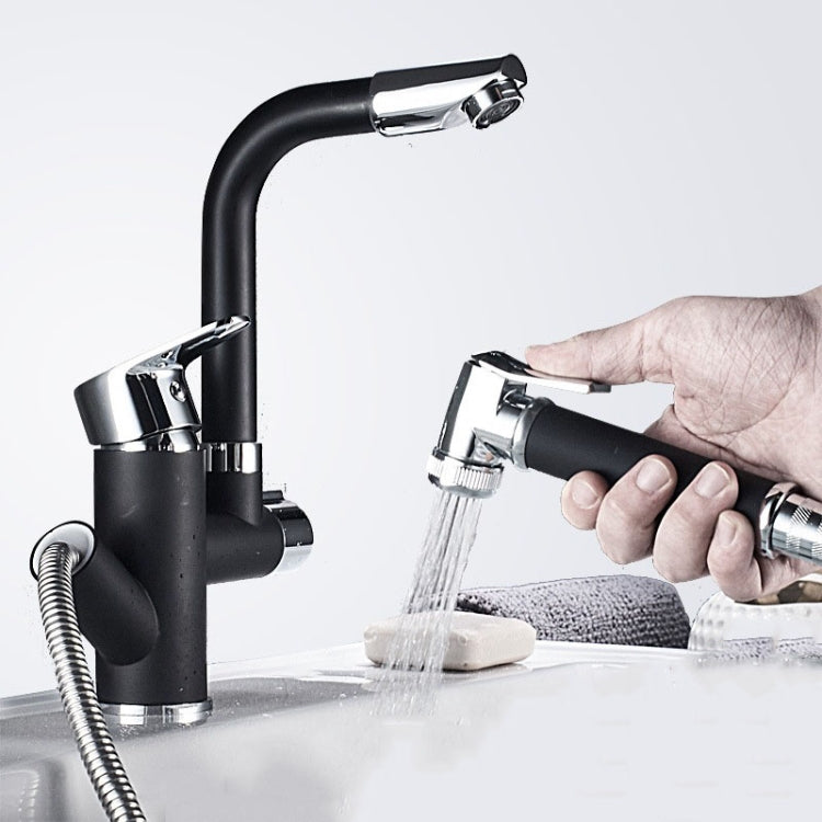 Kitchen Pull-Out Double Faucet Water Table Hot And Cold Water Faucet, Wheel Bending Pull, Round Spray Pull, Cube Spray Pull