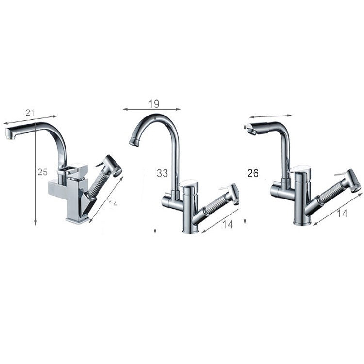 Kitchen Pull-Out Double Faucet Water Table Hot And Cold Water Faucet, Wheel Bending Pull, Round Spray Pull, Cube Spray Pull