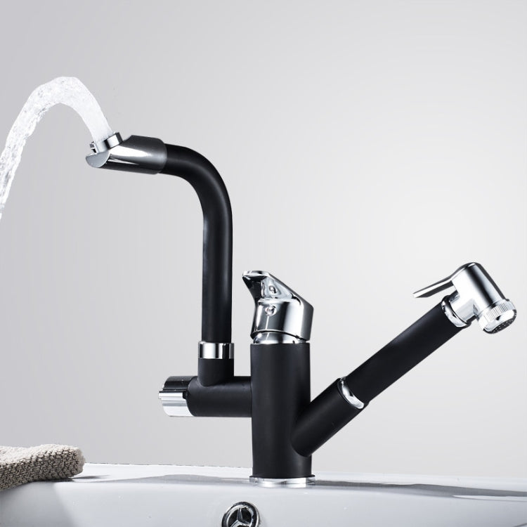 Kitchen Pull-Out Double Faucet Water Table Hot And Cold Water Faucet, Wheel Bending Pull, Round Spray Pull, Cube Spray Pull