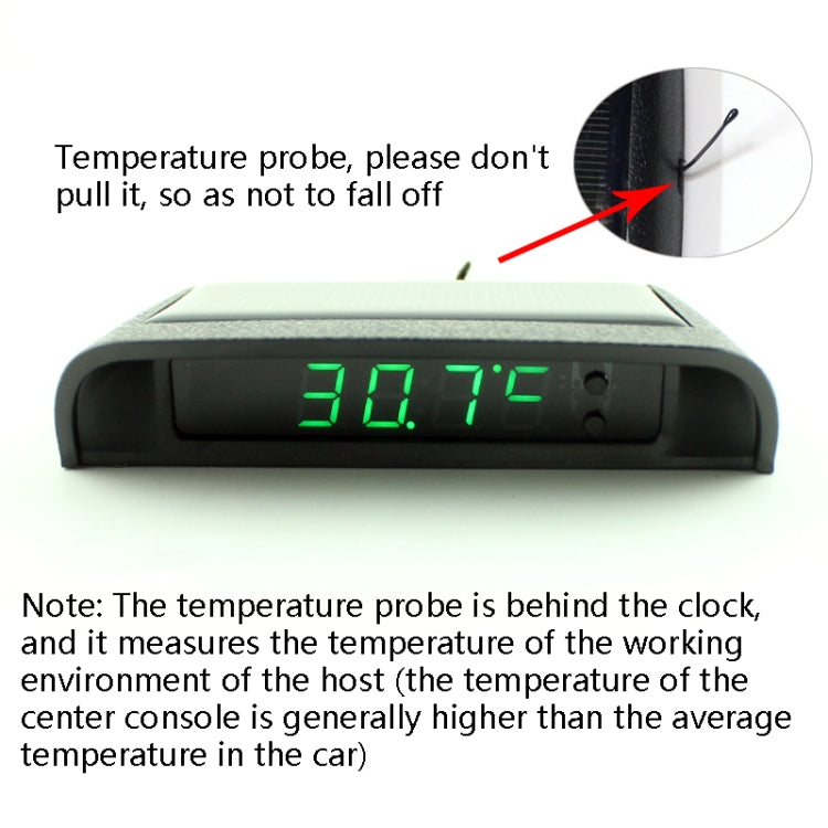 Solar Night Light Car Clock Automotive Electronic Clock Temperature, Time+Date+Week+Temperature