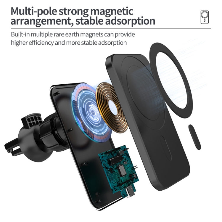 N16 10W Car Air Outlet + Suction Cup Magsafe Magnetic Wireless Charger Mobile Phone Holder For IPhone 12 Series