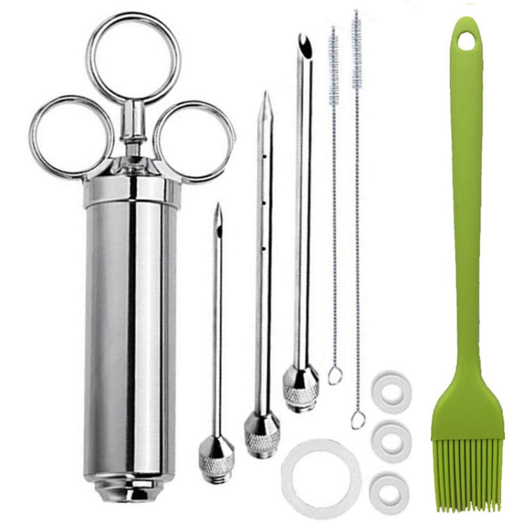 Stainless Steel Seasoning Steak Syringe Turkey Needle Set With Cleaning Silicone Brush