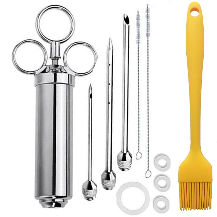 Stainless Steel Seasoning Steak Syringe Turkey Needle Set With Cleaning Silicone Brush