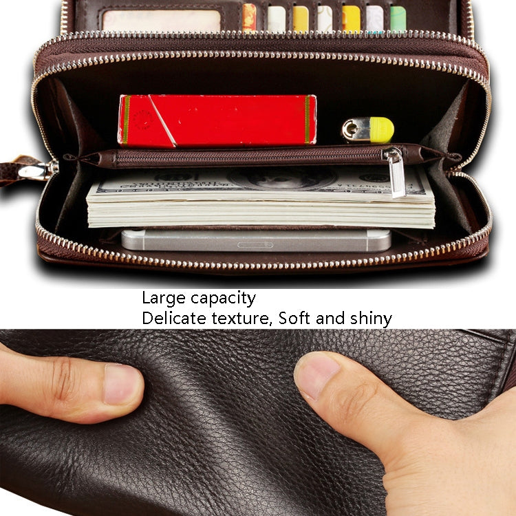 LEINASEN A80 Multi-Card Men Hand Bag Double Zip Big Capacity Wallet