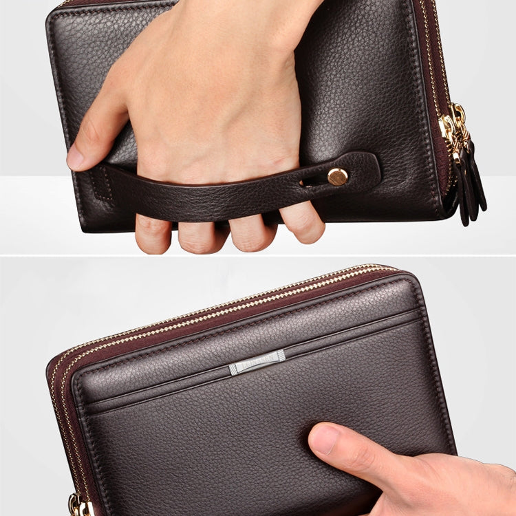 LEINASEN A80 Multi-Card Men Hand Bag Double Zip Big Capacity Wallet