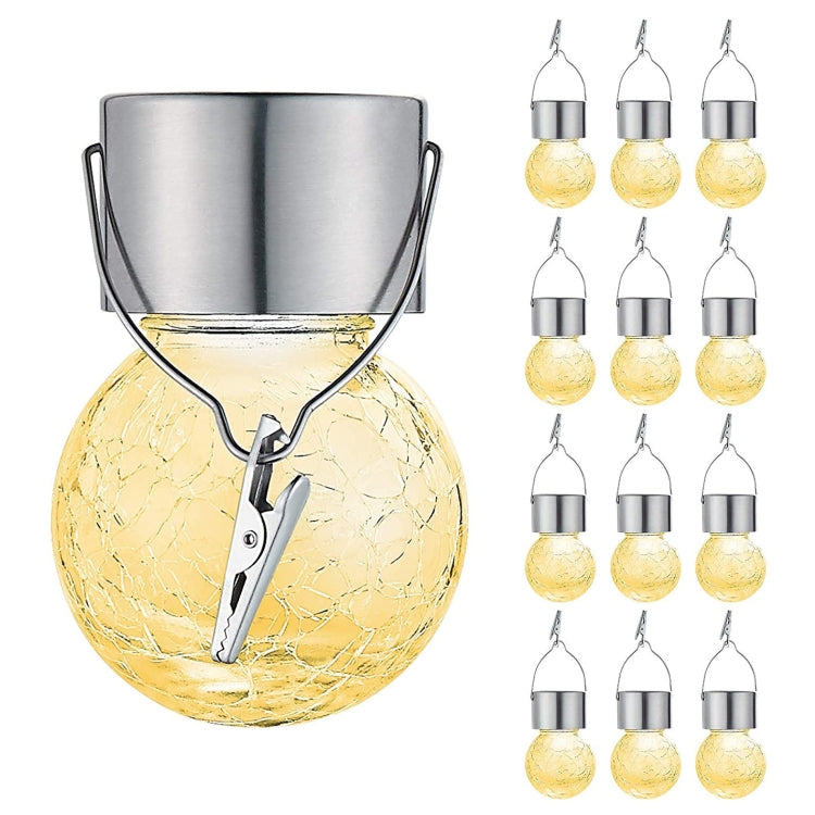 12 PCS Crackle Ball Solar Chandelier Outdoor Garden Courtyard Holiday Decoration Light With Clip