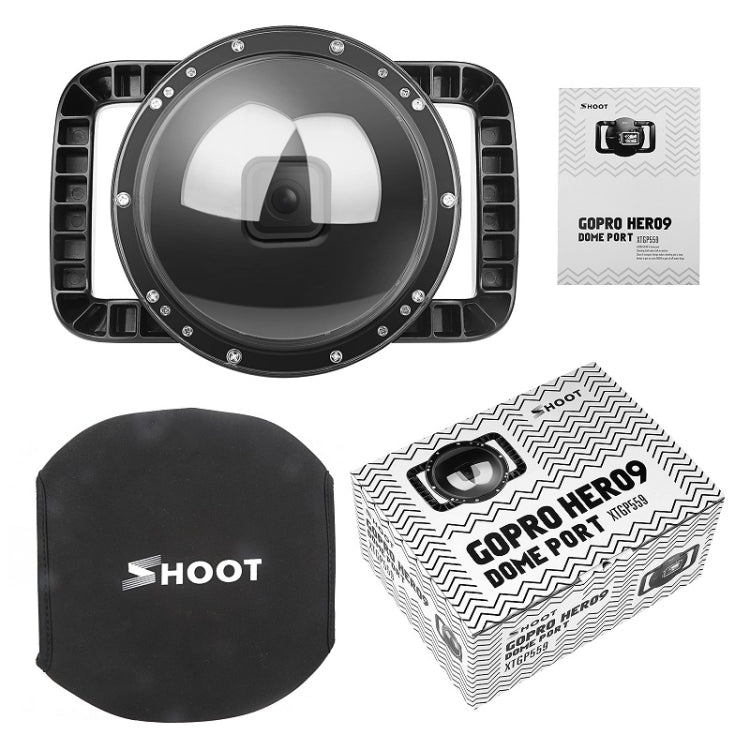 غطاء شفاف لعدسة كاميرا SHOOT XTGP559 Dome Port للغوص تحت الماء لكاميرا GoPro HERO9 باللون الأسود، لكاميرا GoPro HERO9 باللون الأسود