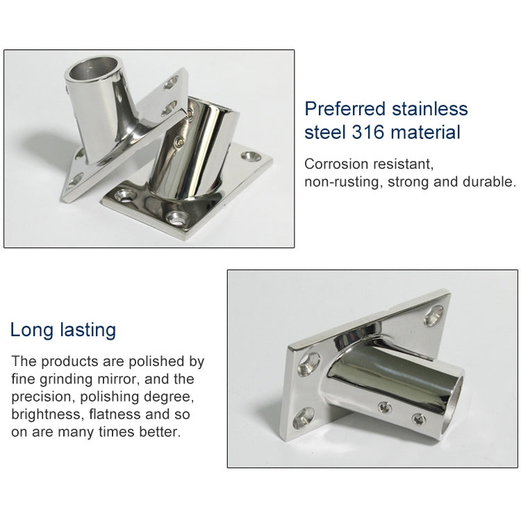 Thicken 316 Stainless Steel 60-Degree Square Tube Base Marine Boat Hardwares, Specifications:, 22mm, 25mm