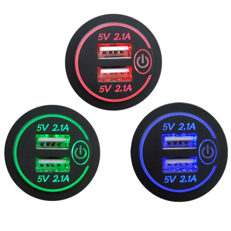 Car Motorcycle Modified Charger Double Aperture 4.2A With Touch Switch USB Car Charge, Blue Light, Red Light, Green Light