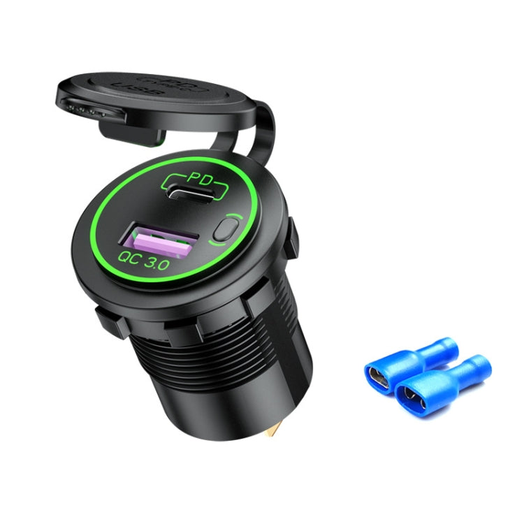 شاحن USB معدّل للسيارة والدراجة النارية، مقاوم للماء، PD + QC3.0، شحن سريع، ضوء أزرق مع طرف، ضوء أحمر مع طرف، ضوء أخضر مع طرف، ضوء أزرق مع خط 60 سم، ضوء أحمر مع خط 60 سم، ضوء أخضر مع خط 60 سم