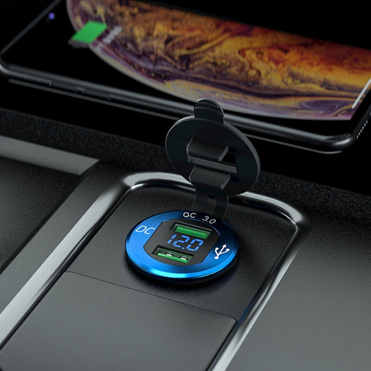 شاحن USB معدّل للسيارة والدراجة النارية، QC3.0 معدني مقاوم للماء، شحن سريع، ضوء أزرق أسود، ضوء أخضر ذهبي، ضوء أحمر أحمر، ضوء أزرق