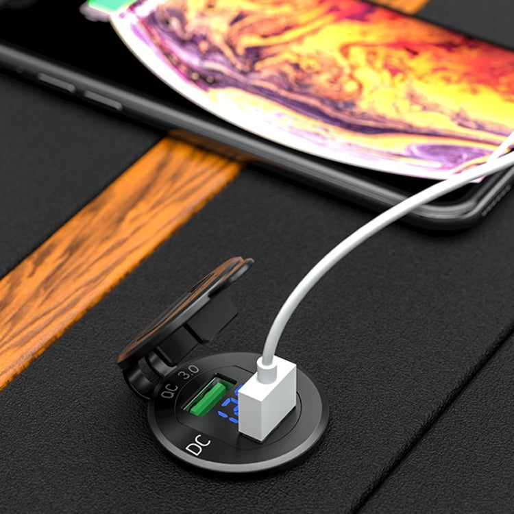 شاحن USB معدّل للسيارة والدراجة النارية، QC3.0 معدني مقاوم للماء، شحن سريع، ضوء أزرق أسود، ضوء أخضر ذهبي، ضوء أحمر أحمر، ضوء أزرق